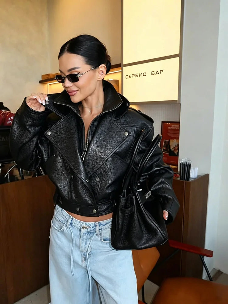 FALEN FAUX LEATHER LACE UP JACKET