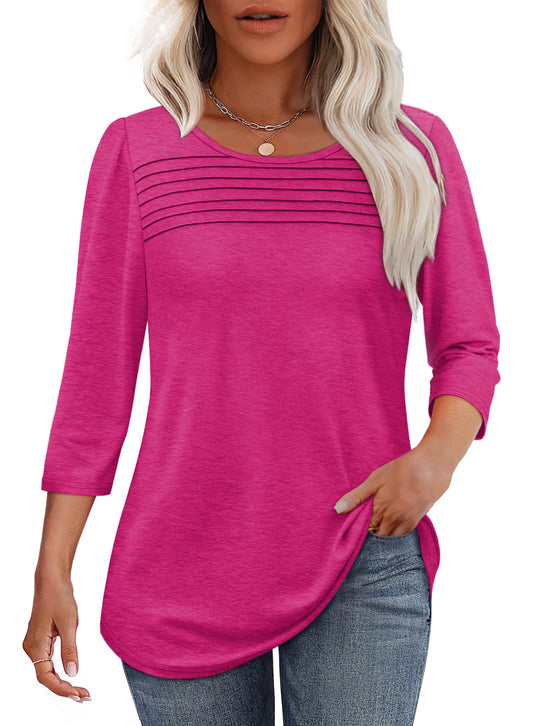 ⏰Hot Sale-Women's 3/4 Length Sleeve Top Pleated Front T-Shirt(Buy 3 Free Shipping)