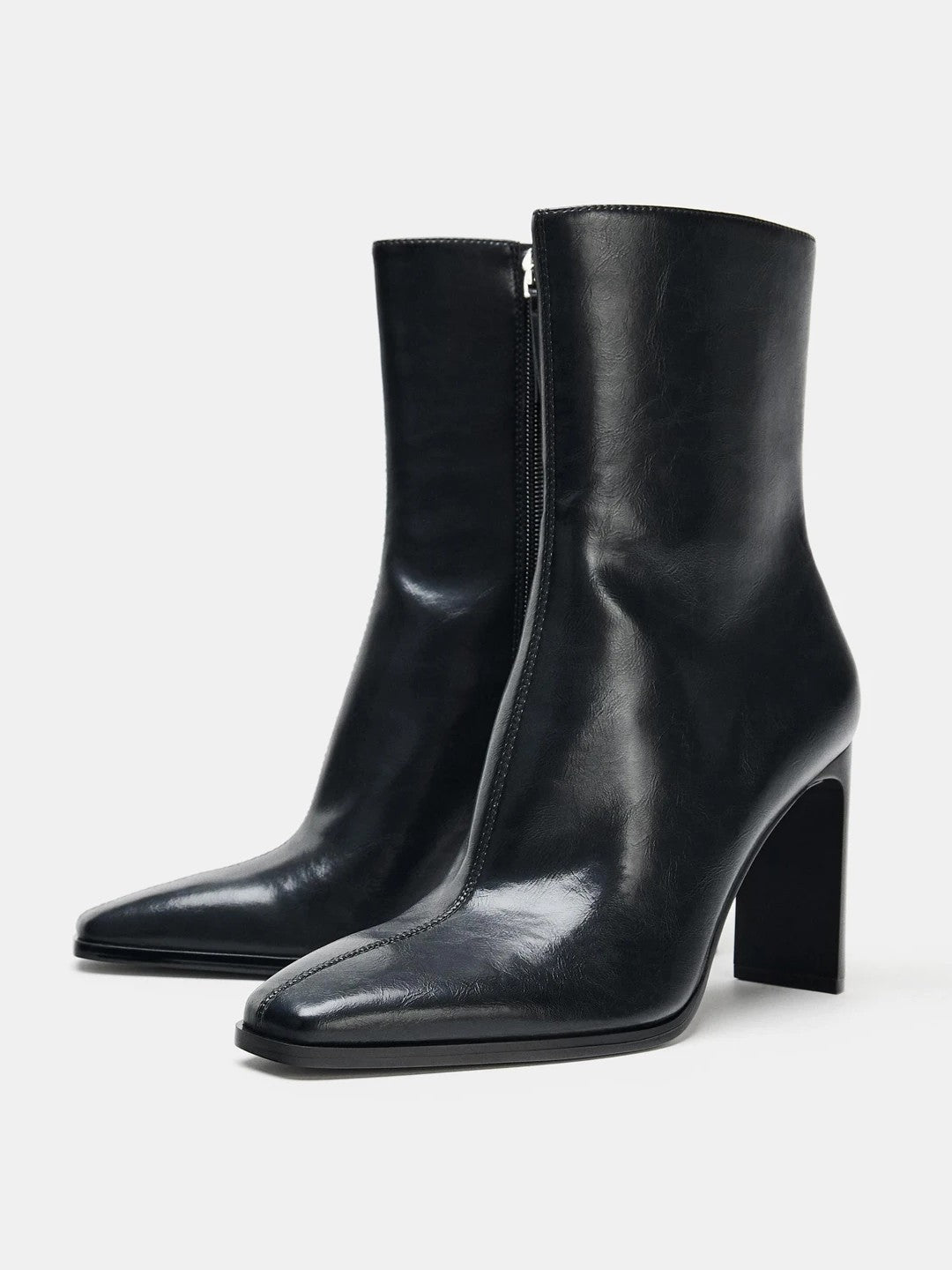 Belfast | Black Faux Leather Square Toe Ankle Boots