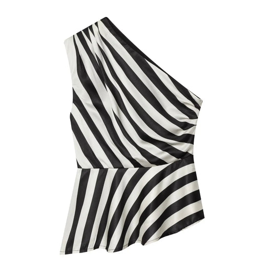 VENI STRIPED ONE SHOULDER BLOUSE