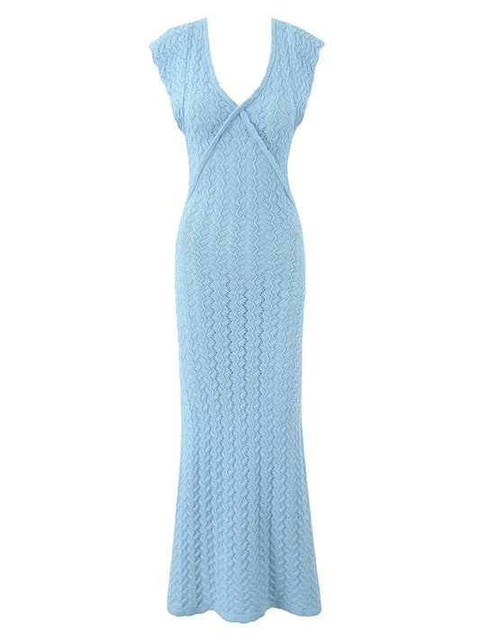 ALIZA KNITTED MIDI DRESS Blue One Size