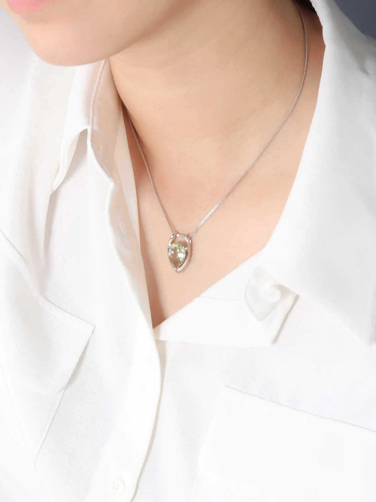 Saashi V Shape Green Amethyst Pendant - 925 Sterling Silver, Fine Jewelry