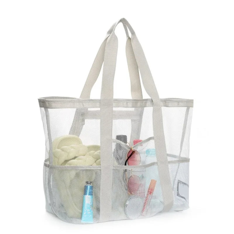 Picnic Beach Bag Women Mesh Transparent Swim Storage High Capacity Shopping Bags Tote Grey L