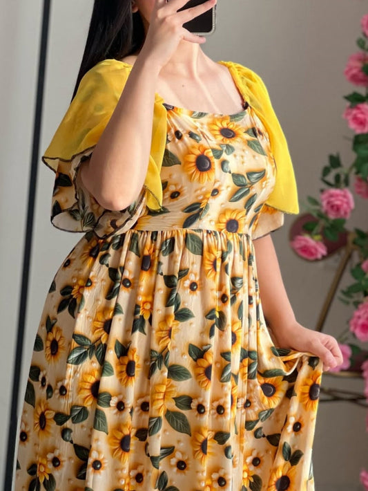 sunflower print short-sleeved maxi dress