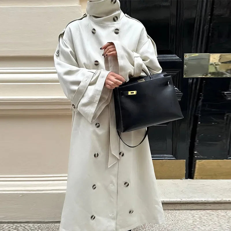 Zoe | High-Neck Belted Long Trench Coat