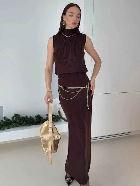 DAYANA KNIT TWO PIECE SET Dark Brown One Size