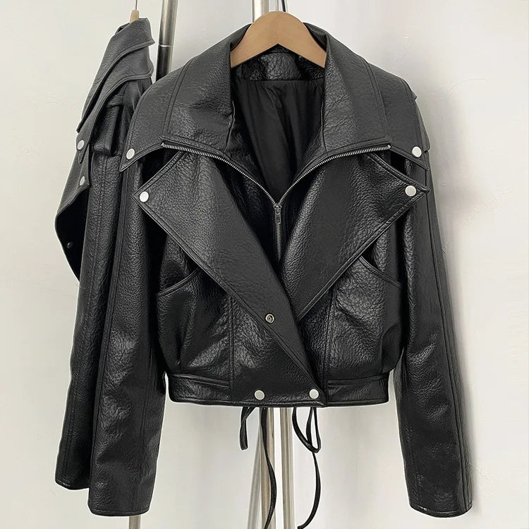 FALEN FAUX LEATHER LACE UP JACKET