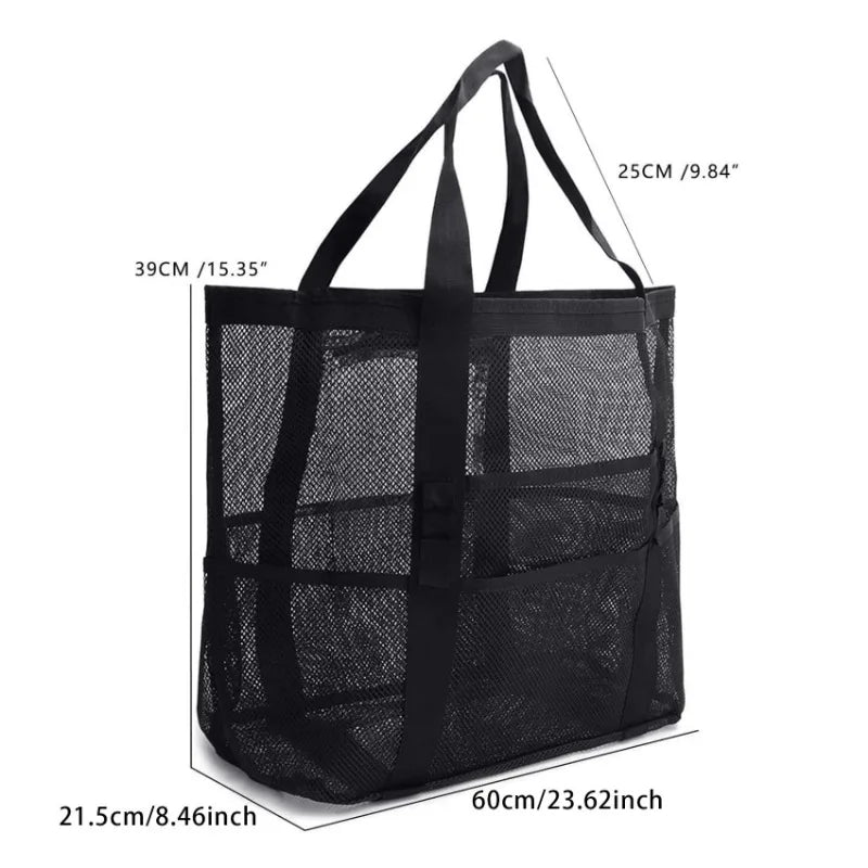 Picnic Beach Bag Women Mesh Transparent Swim Storage High Capacity Shopping Bags Tote Black L