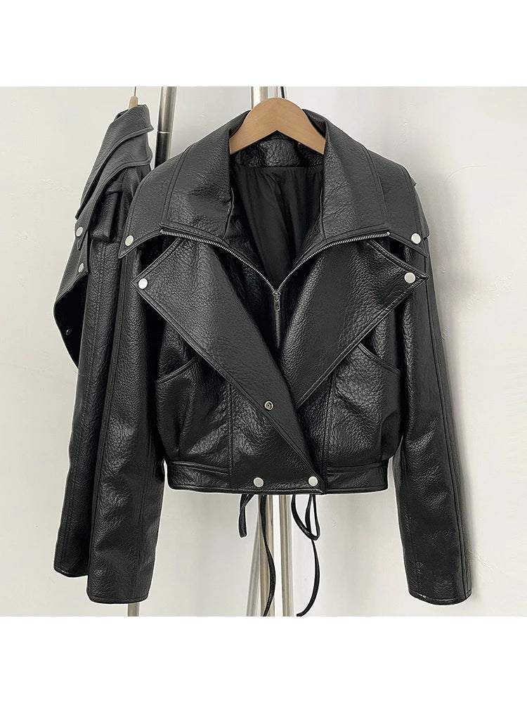 FALEN FAUX LEATHER LACE UP JACKET