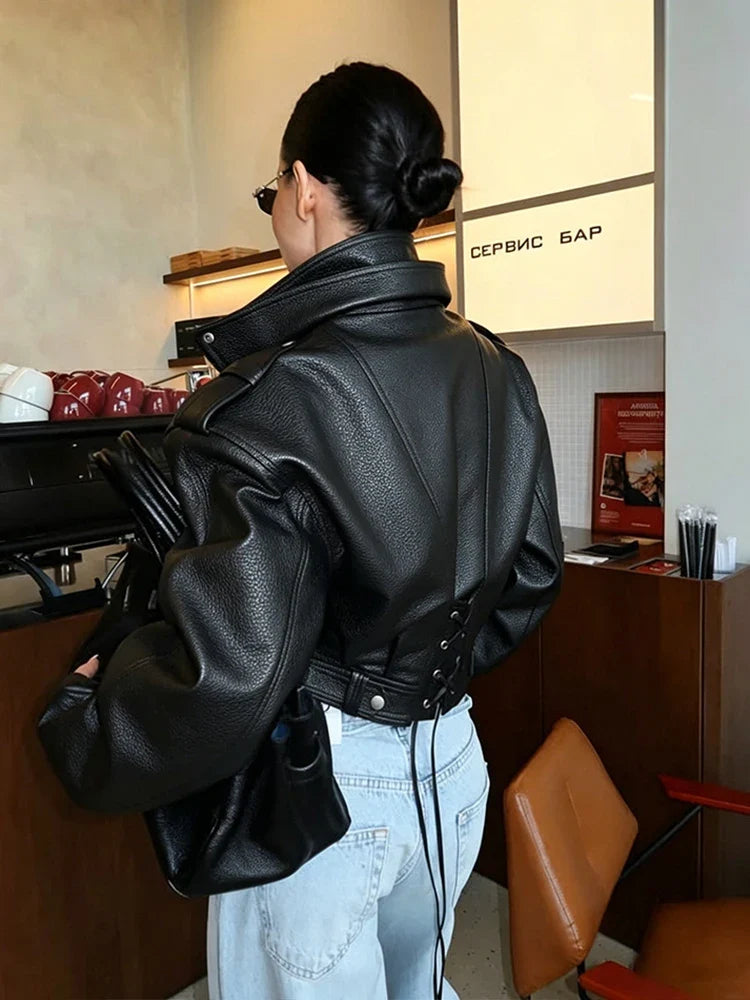 FALEN FAUX LEATHER LACE UP JACKET