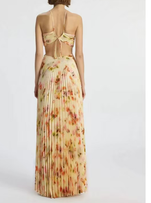 Chiffon-Maxikleid mit schrägem Kragen und Blumenmuster