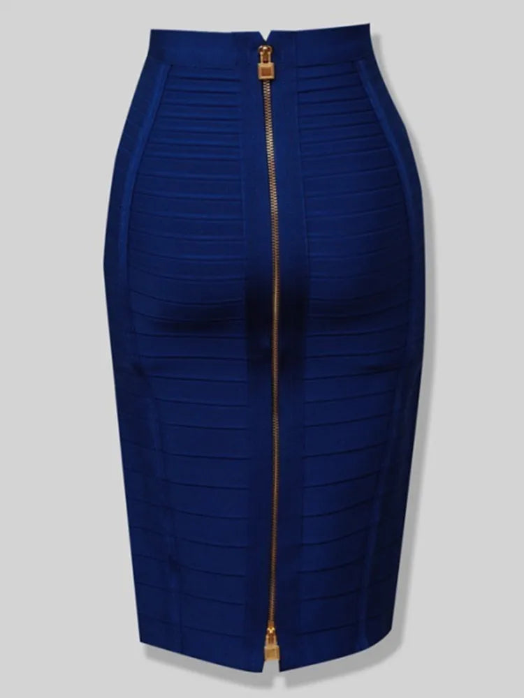 Saashi Bandage Skirt - Sexy Solid Colors, Zipper Closure, Elastic Bodycon