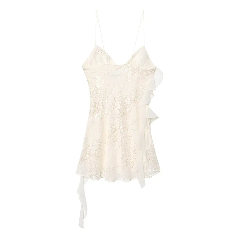 LELI SEQUIN RUFFLE MINI DRESS