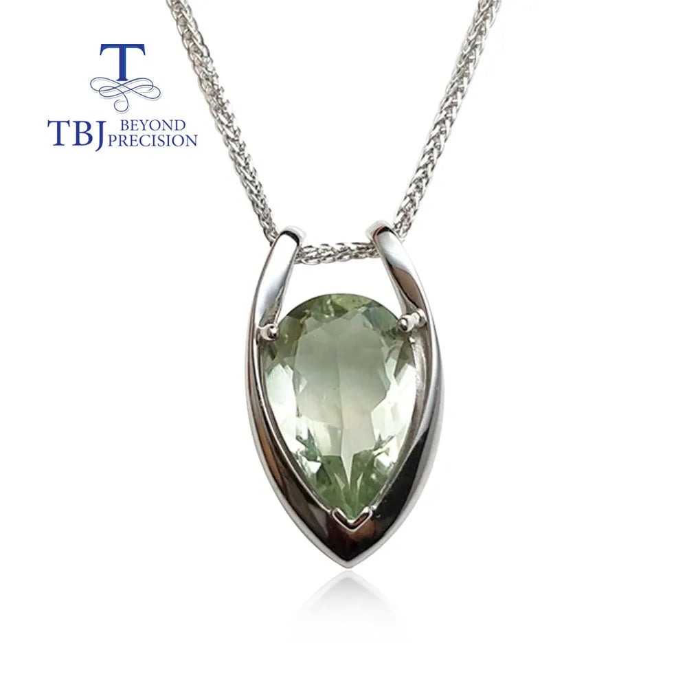 Saashi V Shape Green Amethyst Pendant - 925 Sterling Silver, Fine Jewelry