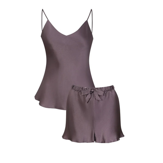 SAMANTA REAL SILK PAJAMAS Purple Grey