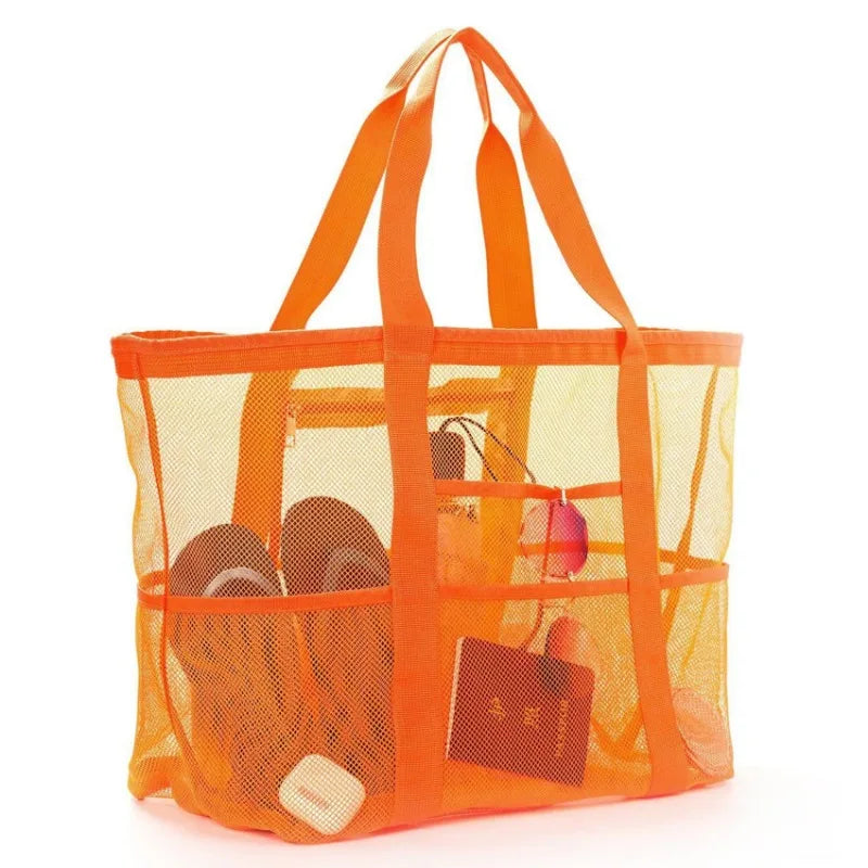 Picnic Beach Bag Women Mesh Transparent Swim Storage High Capacity Shopping Bags Tote Orange L