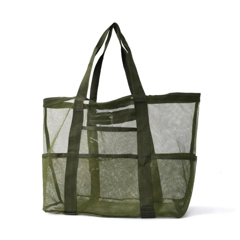 Picnic Beach Bag Women Mesh Transparent Swim Storage High Capacity Shopping Bags Tote Deep green L