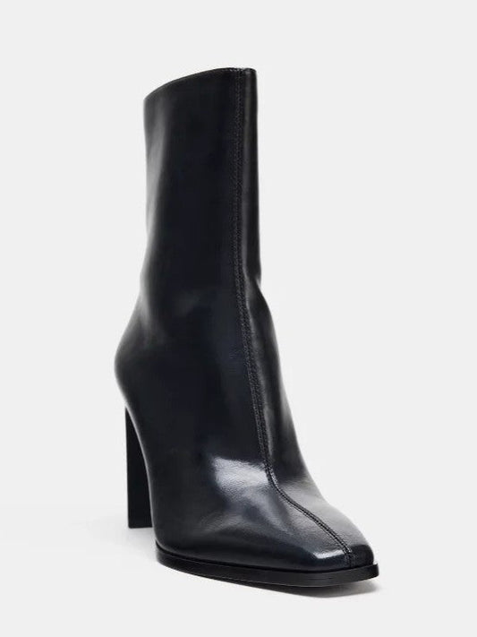 Belfast | Black Faux Leather Square Toe Ankle Boots