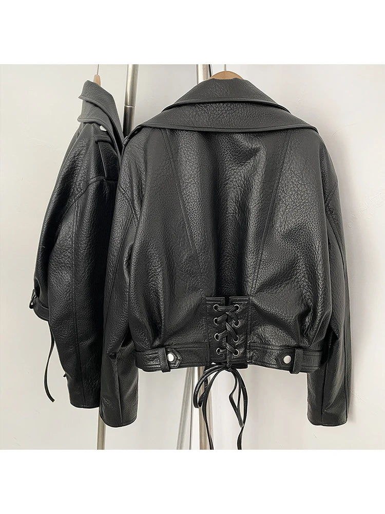 FALEN FAUX LEATHER LACE UP JACKET