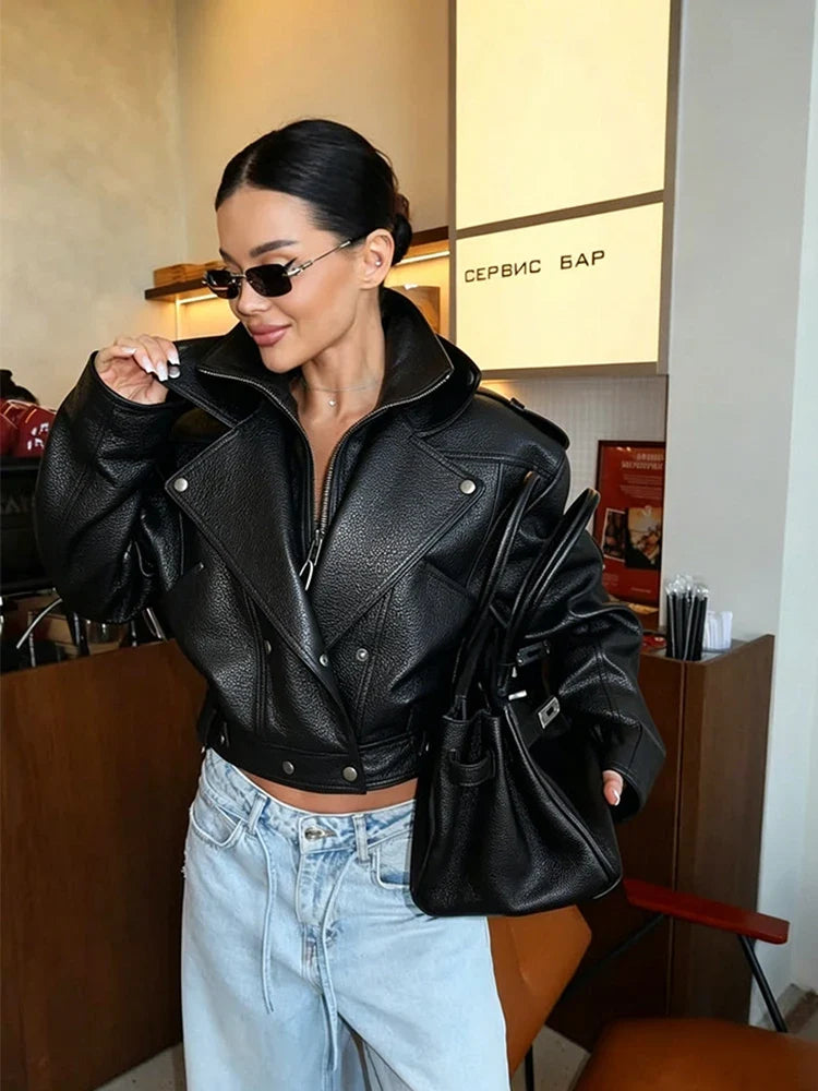 FALEN FAUX LEATHER LACE UP JACKET