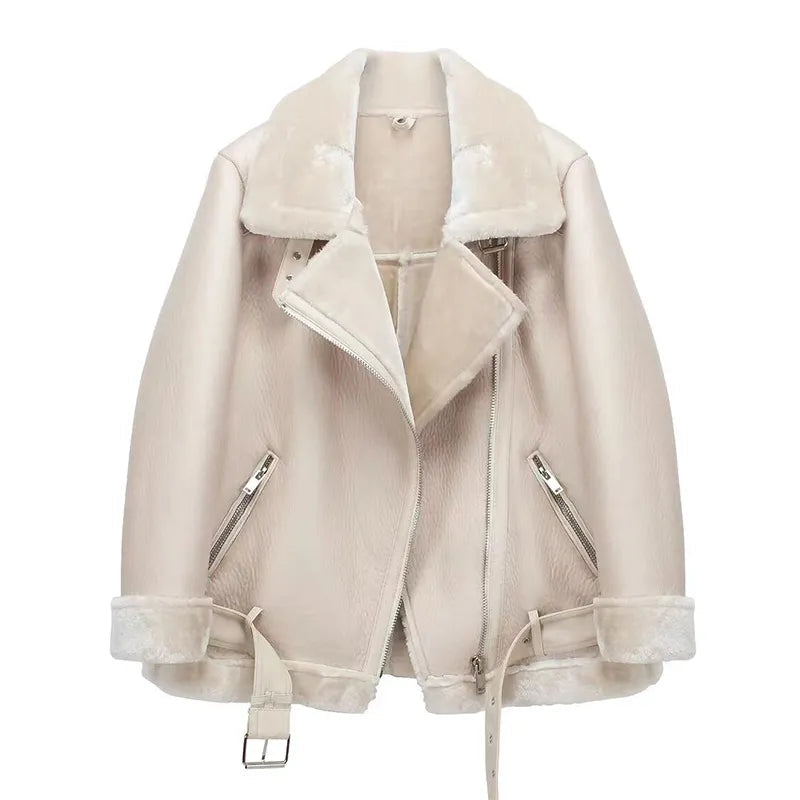 Saashi Aviator Outwear - Women's Faux Leather Fur Jacket, Winter Thickness"