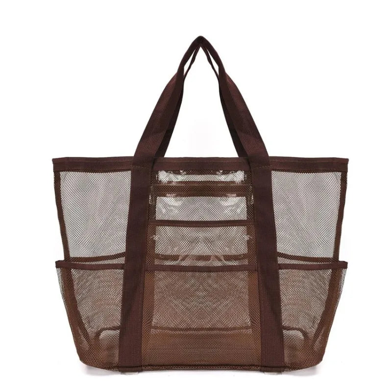 Picnic Beach Bag Women Mesh Transparent Swim Storage High Capacity Shopping Bags Tote Brown L