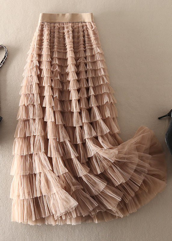 Jupes uniques en tulle froissé patchwork chocolat abricot printemps