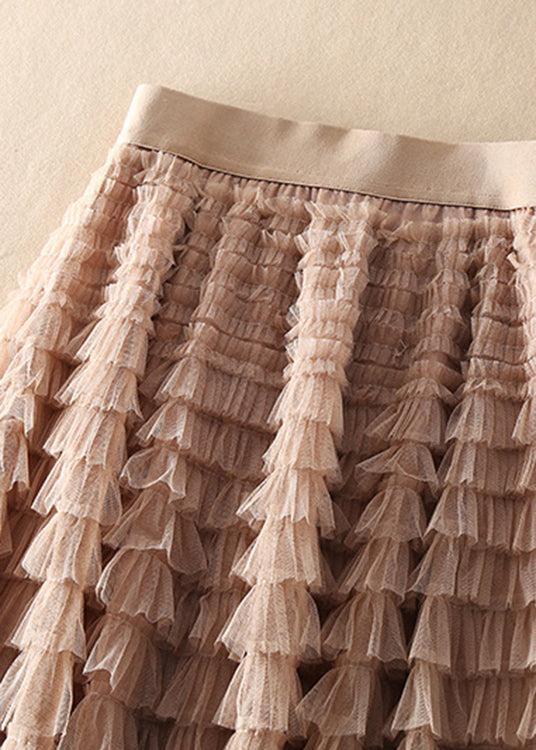 Jupes uniques en tulle froissé patchwork chocolat abricot printemps