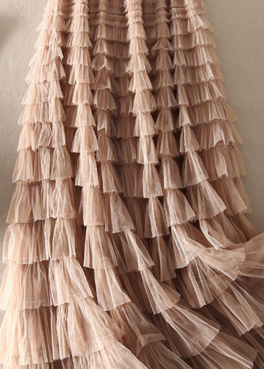 Jupes uniques en tulle froissé patchwork chocolat abricot printemps