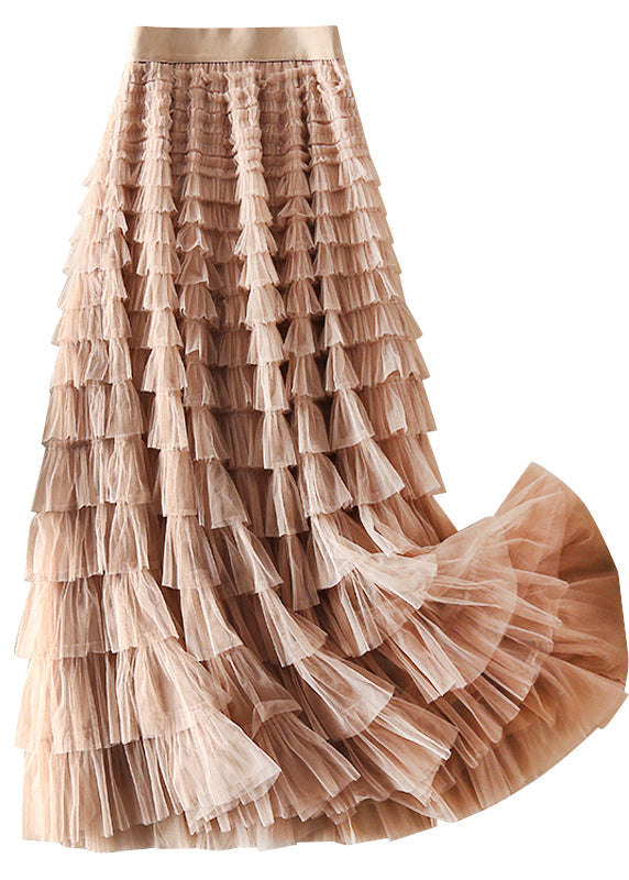 Jupes uniques en tulle froissé patchwork chocolat abricot printemps