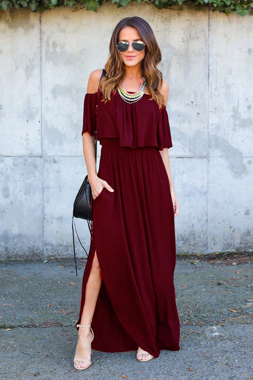 Milani Peach Off Shoulder Maxi Dress - 4 Colors Wine Red