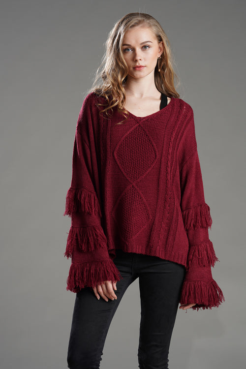 Look What You Made Me Do Tassel Knit Sweater Red