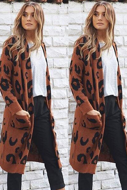 Chancery Leopard Print Knit Sweater Coat - 8 Colors Brown