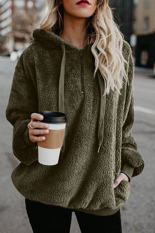 Closer to You Zip Fur Hoodie Olive Green