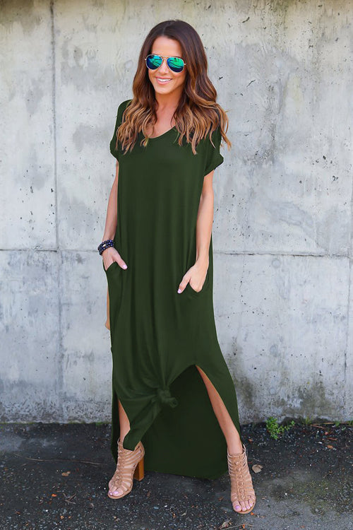 Ocean of Elegance Pocket Maxi Dress - 5 Colors Olive Green