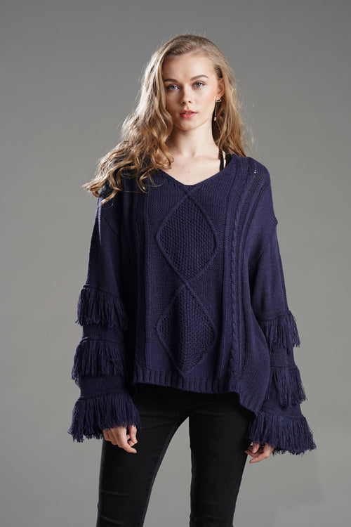 Look What You Made Me Do Tassel Knit Sweater Navy
