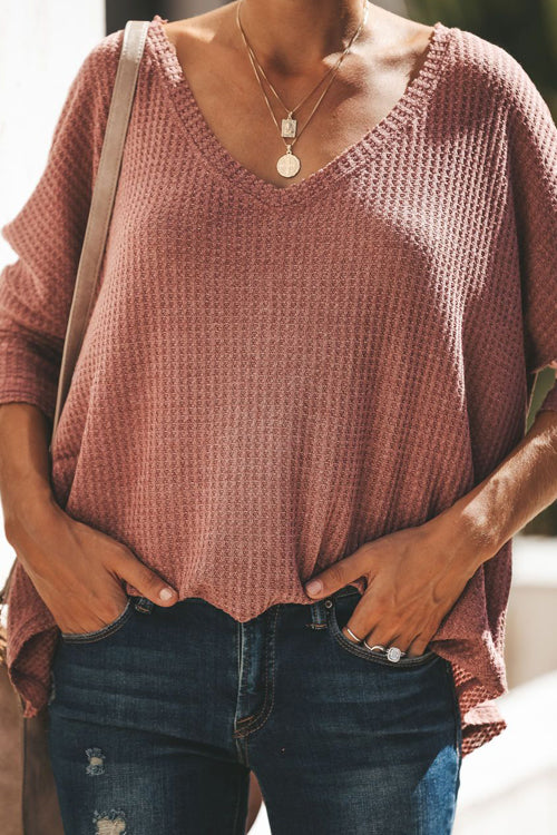 Get Cozy Pure Color V-neck Blouse - 4 Colors Brick Red