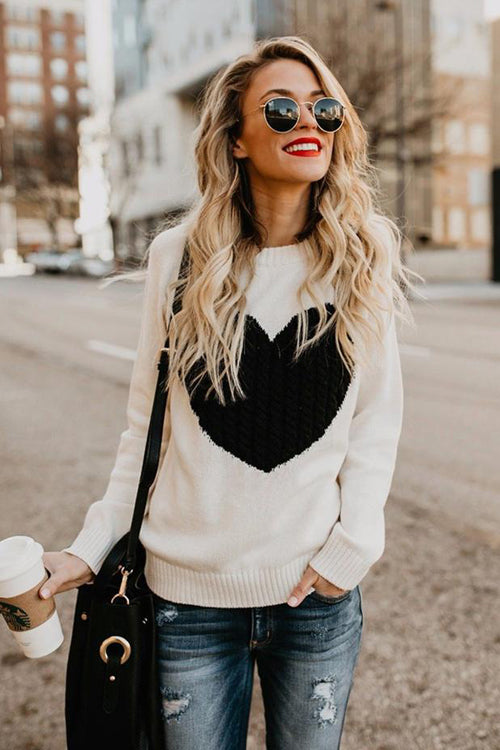 License to Love Heart Knit Sweater - 3 Colors White