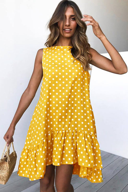 Sunshine and Smiles Dot A-line Mini Dress - 3 Colors Yellow