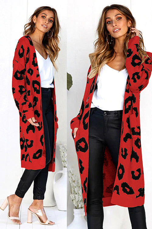 Chancery Leopard Print Knit Sweater Coat - 8 Colors Red