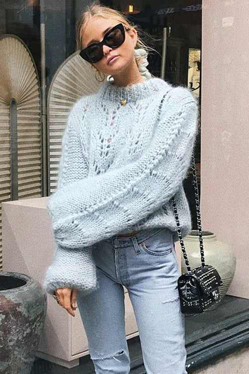 Loops-y Fluffy Mesh High-neck Sweater - 3 Colors One Size Blue