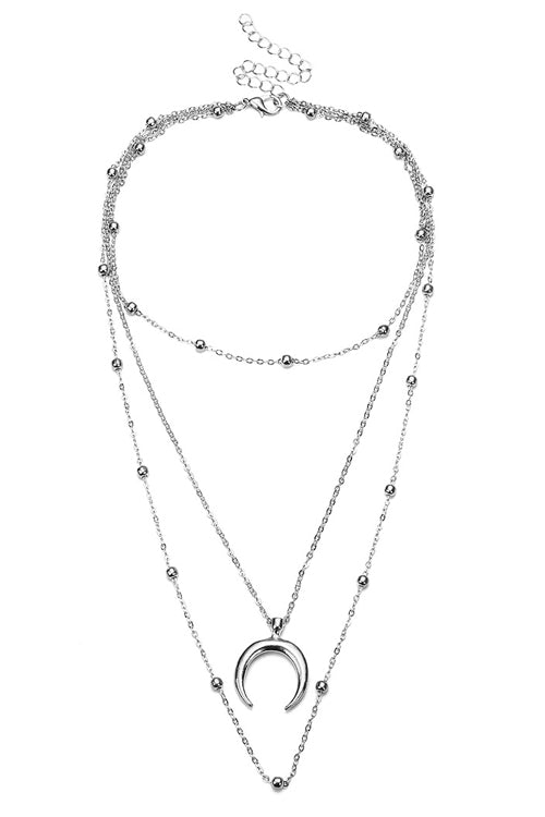 Crescent Bead Layered Necklace Silver