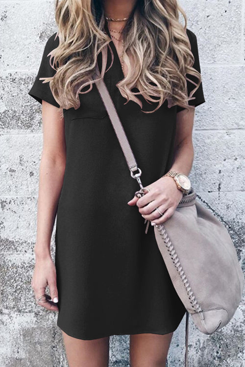 Come Alive Short Sleeve Shift Mini Dress - 6 Colors Black