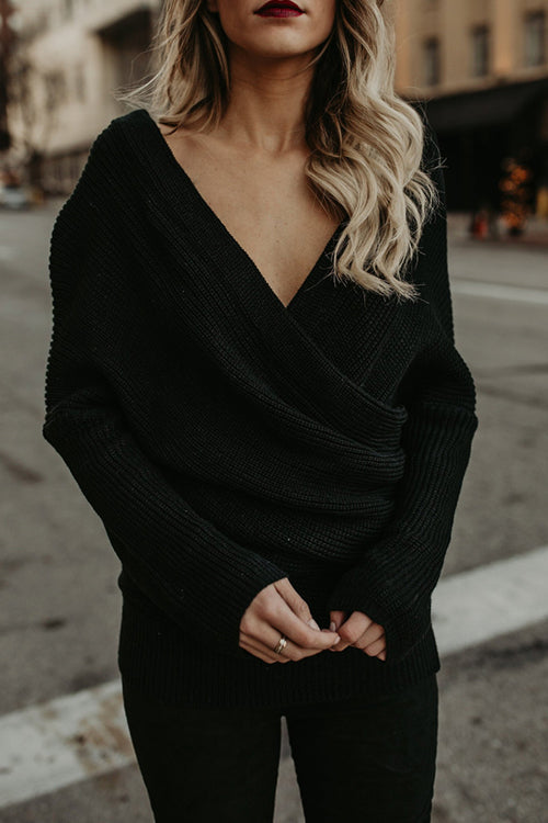 Just For You V-neck Wrap Sweater - 3 Colors Black