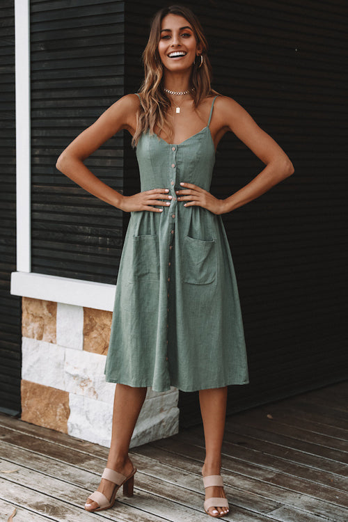 Days Like This Spaghetti Pleated Dress - 3 Colors Green