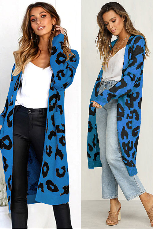 Chancery Leopard Print Knit Sweater Coat - 8 Colors Blue