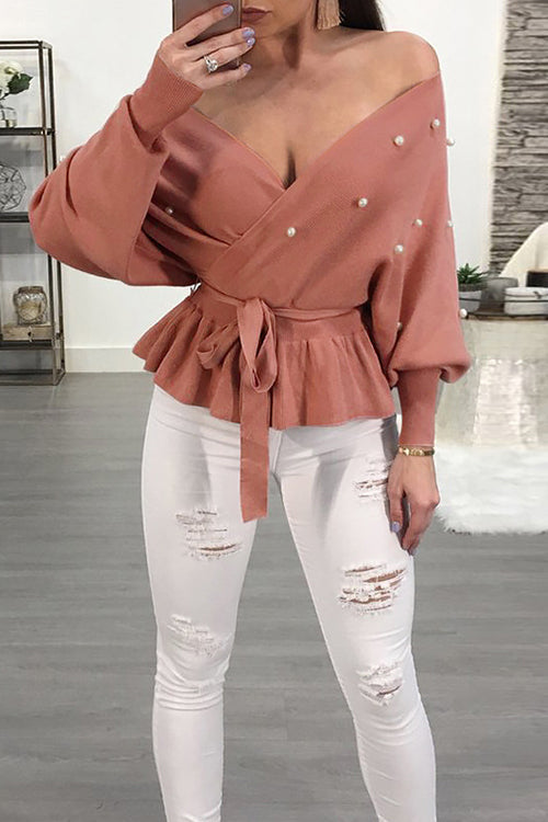 Heart of Ocean Pearl V-neck Sweater One Size Blush