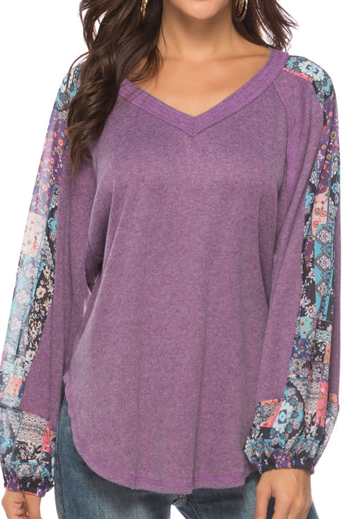 Hidden Garden Boho Chiffon Sleeve Blouse Purple