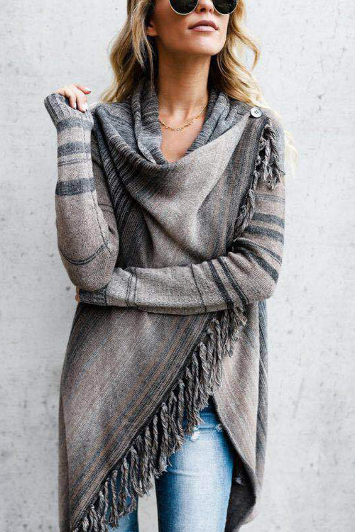 Cozy Up Tassel Sweater Coat - 5 Colors Grey-stripe