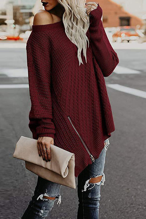 Take It Easy Zip Up Knit Cape Sweater - 5 Colors Wine